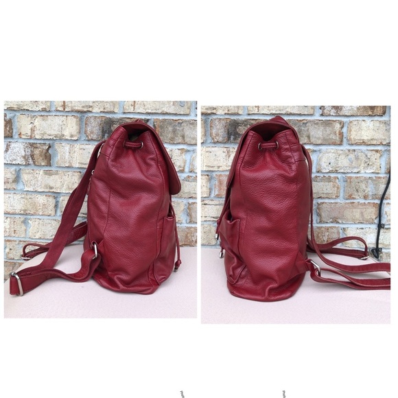 Amerileather Miles  (#1513-025) Leather Red Multi Pockets Versatile Backpack - Picture 5 of 16